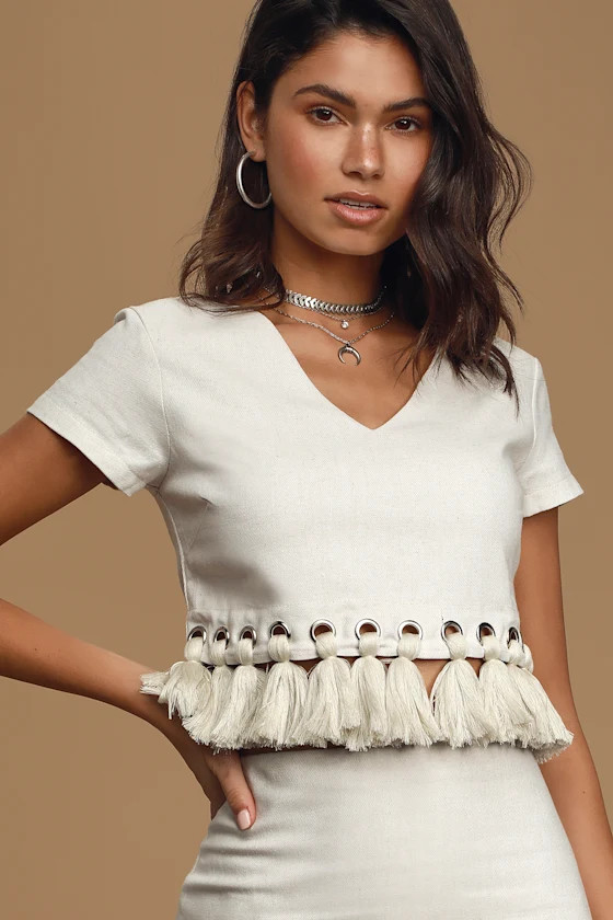 Belinda Beige Tassel Crop Top | Lulus (US)