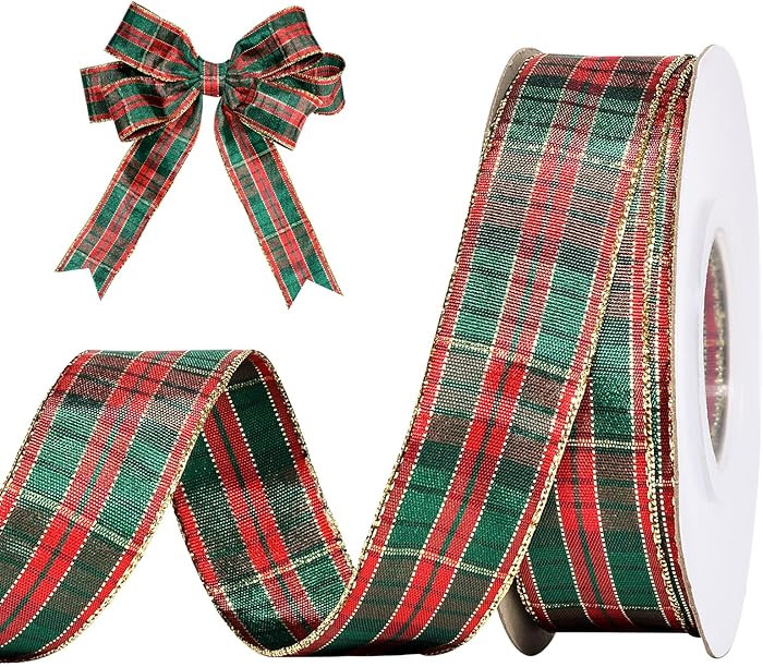 Christmas Plaid Ribbon, 1 Inch 25 Yard Woven Edge Gingham Ribbon for Gift Wrapping Crafts Party H... | Amazon (US)