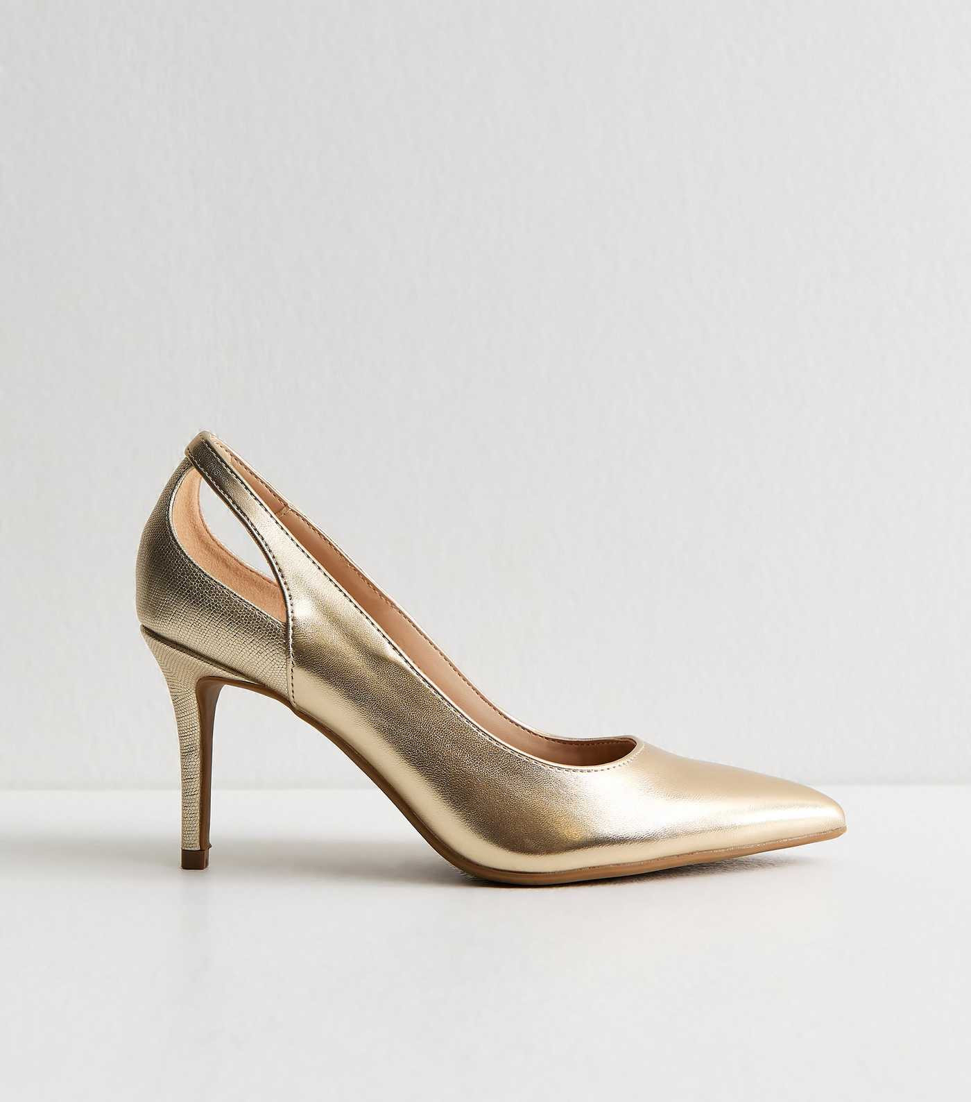 Wide Fit Gold Cut Out Stiletto Court Shoes | New Look | New Look (UK)