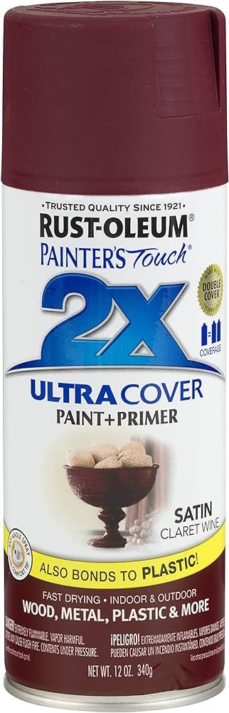 Rust-Oleum 249083 Painter's Touch 2X Ultra Cover Spray Paint, 12 oz, Satin Claret Wine | Amazon (US)