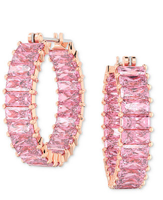 14k Rose Gold-Plated Small Pink Baguette Cubic Zirconia Hoop Earrings, 0.87" | Macy's