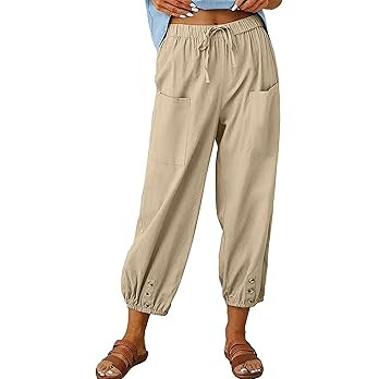Bozanly Women's Casual Lantern Harem Loose Capris Pants Summer Yoga Slacks Trousers with Pockets | Amazon (US)