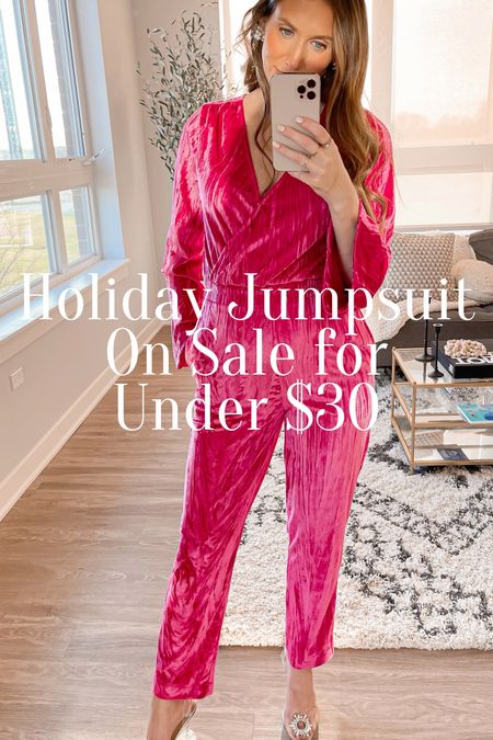 Holiday outfit, holiday jumpsuit, holiday party outfit, Christmas outfit, thanksgiving outfit, target outfit, pink jumpsuit, clear heels 

#LTKHoliday #LTKbump #LTKunder50