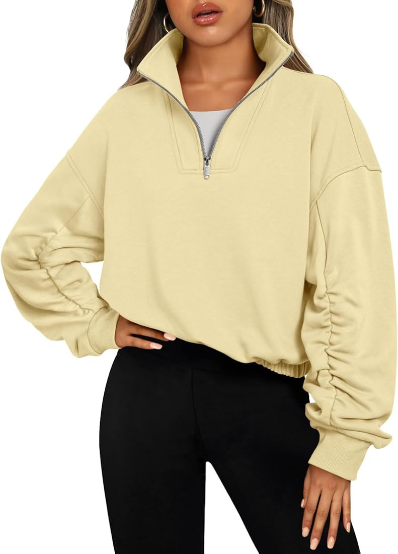 Trendy Queen Half Zip Pullover Womens Sweatshirts Hoodies Quarter Zip Long Sleeve Cropped Fall Outfi | Amazon (US)