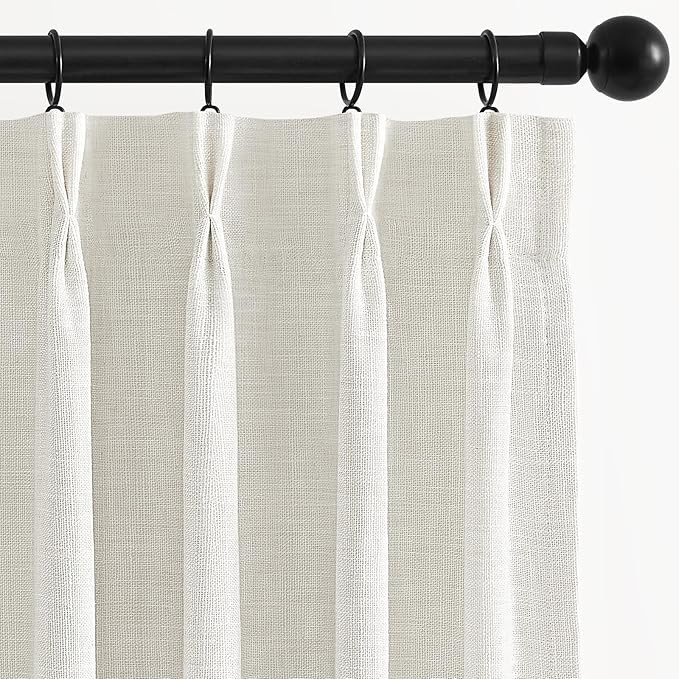 HOMEIDEAS Ivory White Pinch Pleated Full Blackout Curtains, Linen Blend Noise Reduction Thermal I... | Amazon (US)