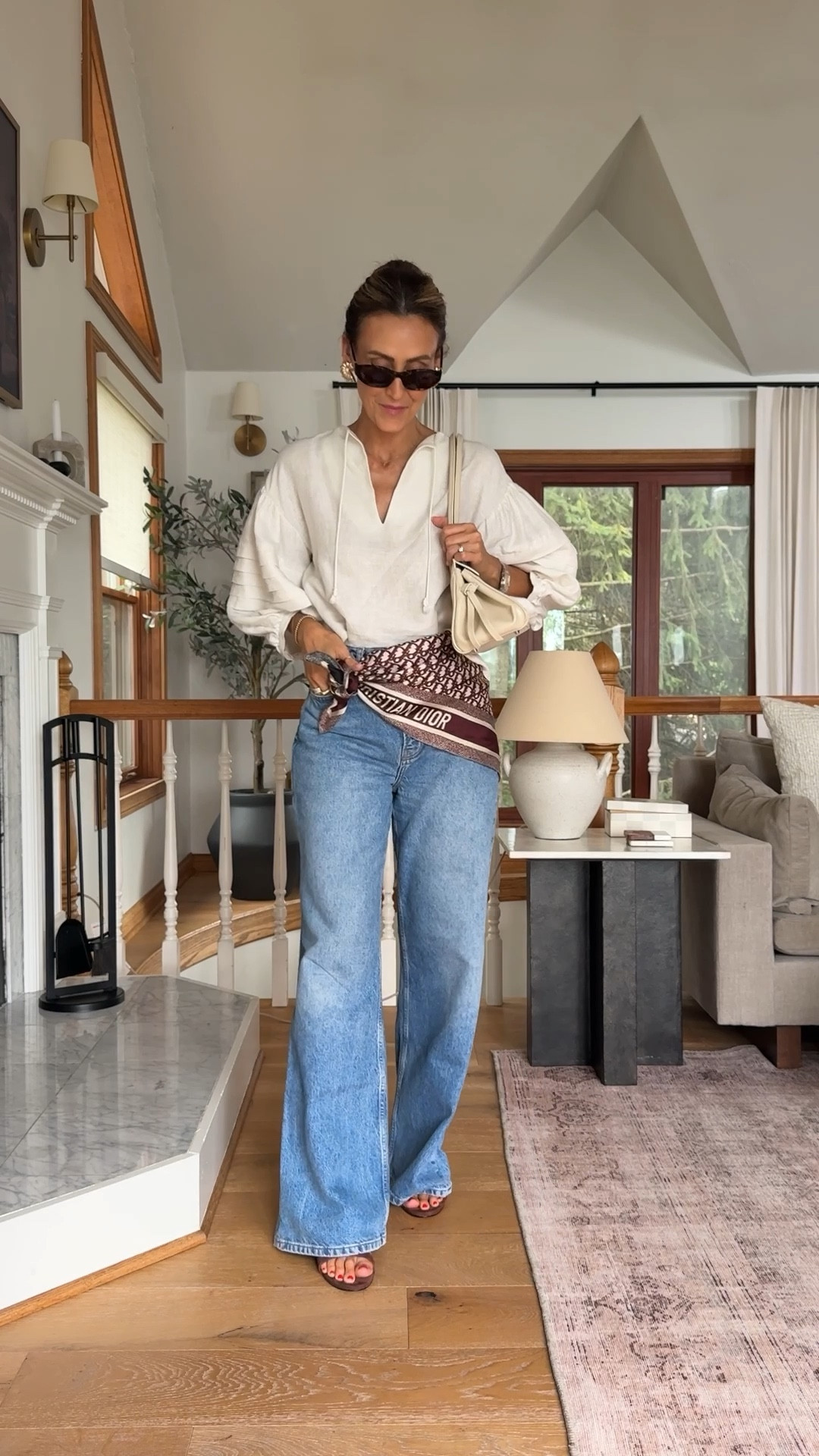 Day 1 of 5 scarf outfits 🥂✨ 

Comment SCARF and I’ll send you a DM with all of the links to shop 💫 you can always check my stories for direct links, highlights or shop via link in my bio! 

Dior silk scarf, linen peasant blouse, wide leg high rise jeans, suede heels, Miu Miu sunnies, staud shoulder bag, scarf summer outfit 



#LTKItBag #LTKShoeCrush #LTKStyleTip