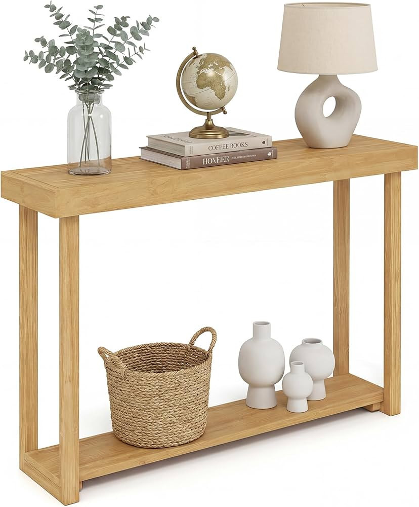 Giantex 46" Solid Wood Console Table, 2-Tier Narrow Entryway Table with Teak Wood Frame and Stora... | Amazon (US)