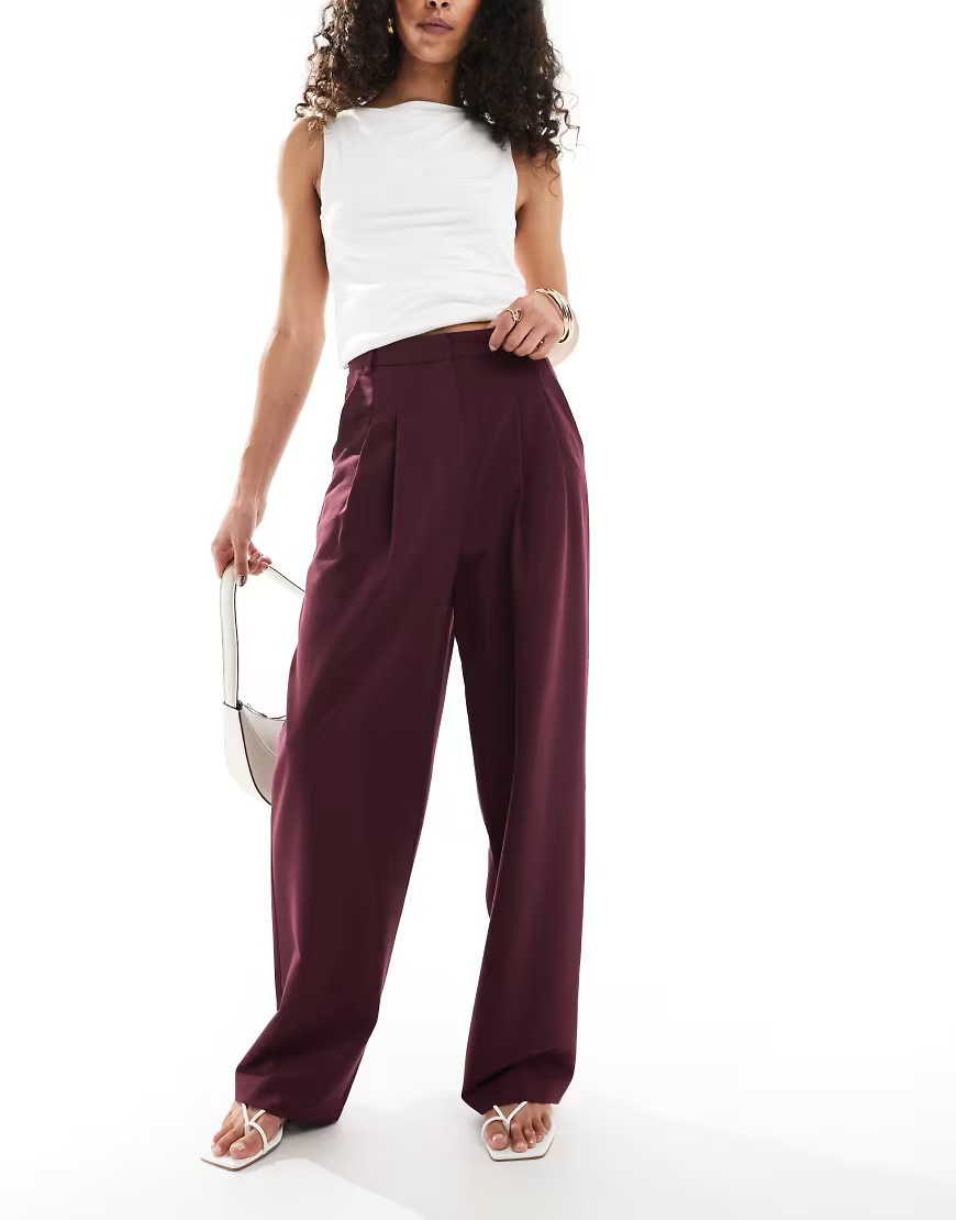 Miss Selfridge tailored wide leg trouser in dark plum | ASOS (Global)