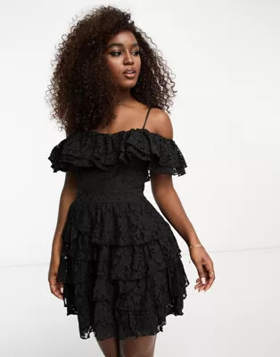 Miss Selfridge Rara lace strappy mini dress in black | ASOS (Global)
