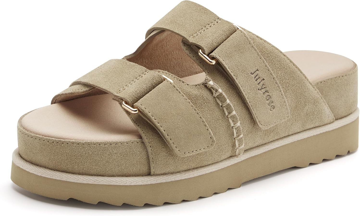 Women's Suede Leather Platform Sandals Adjustable Double Straps EVA Outsole Slip on Slide Sandals... | Amazon (US)