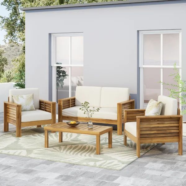 Zytaevius Solid Wood 4 - Person Seating Group with Cushions | Wayfair North America