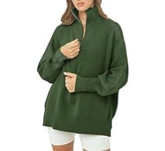 LILLUSORY Women's Long Sleeve 1/4 Zipper Collar Drop Shoulder Oversized Split Hem Slouchy Pullove... | Amazon (US)