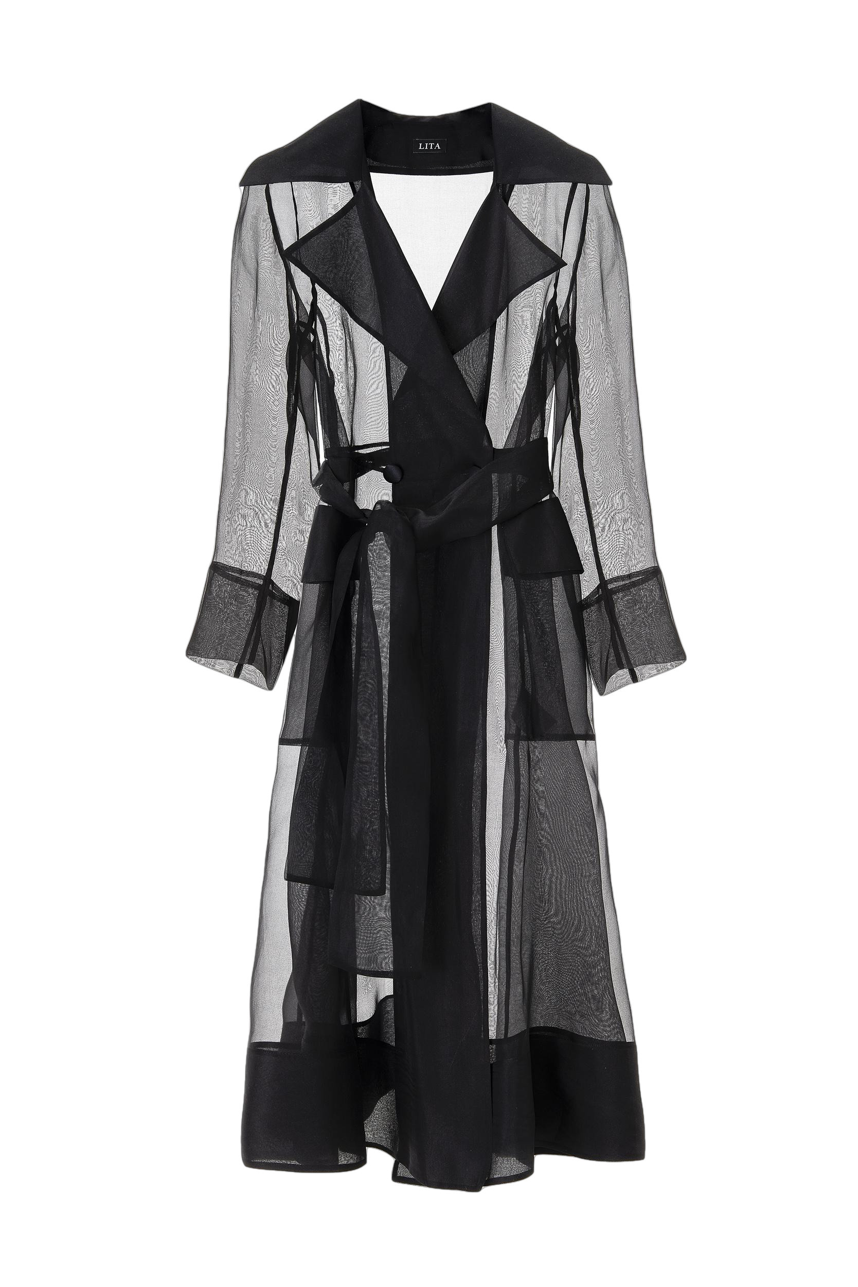 See Through Black Organza Trench Coat | Seezona
