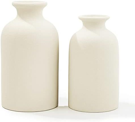 White Ceramic vases Home Decor 2pcs Small vase Set Boho vase Modern Farmhouse Decor (White) | Amazon (US)