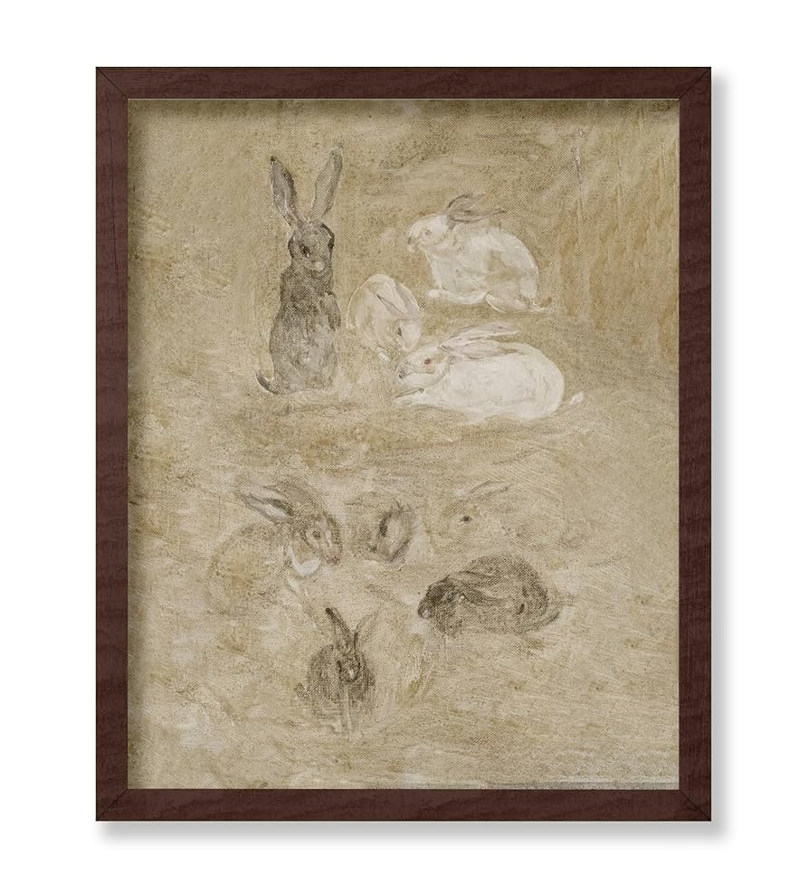 Monem Art Vintage Rabbits Painting Poster - Retro Rabbit Print - Bunnies Art - Easter Bunny Art -... | Amazon (US)
