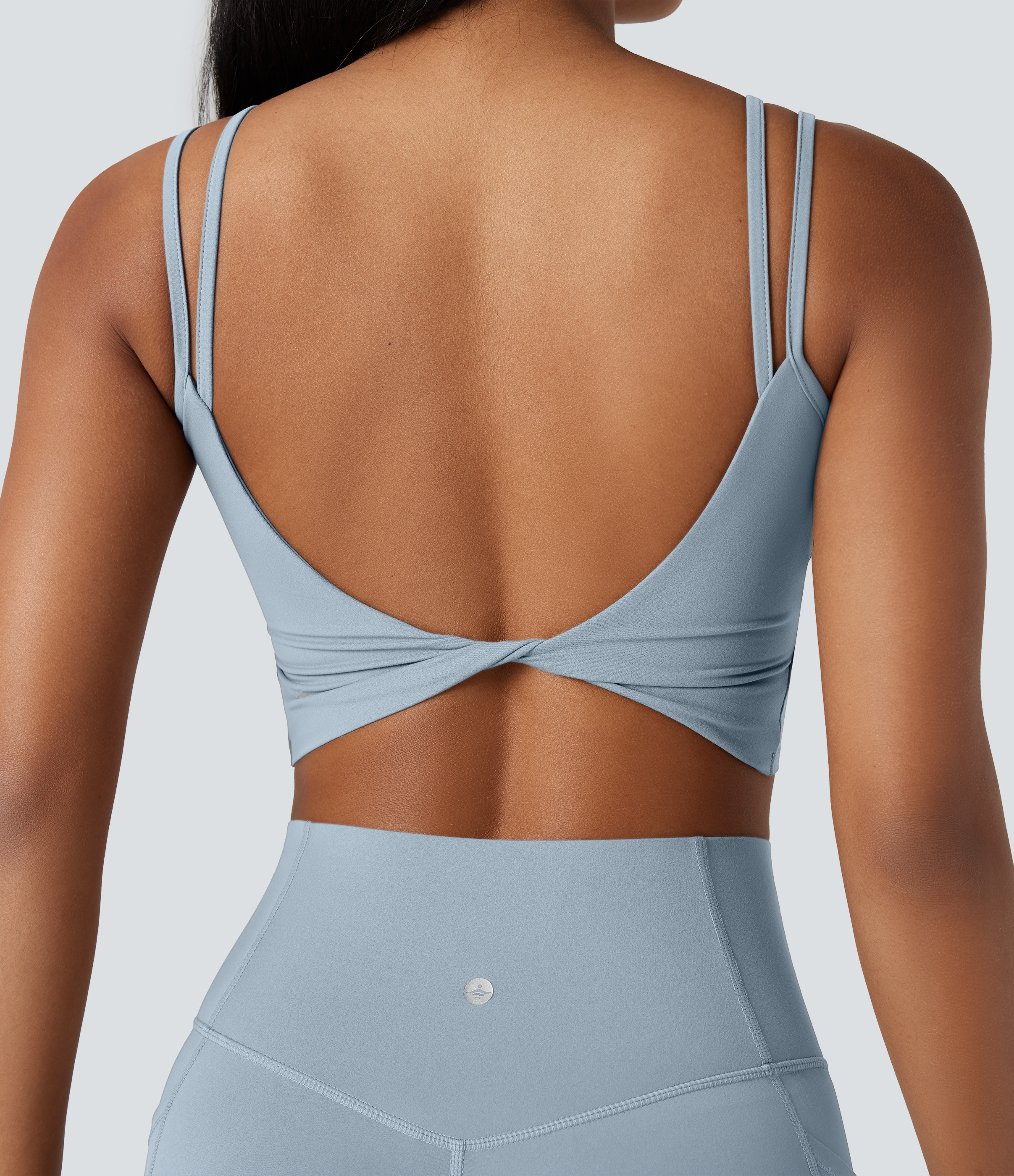 Halara Halara UltraSculpt™ Double Straps Twisted Backless Cropped Yoga Tank Top Tank Top - Baby Blue - XL golf tops halter top tunic tops | HALARA
