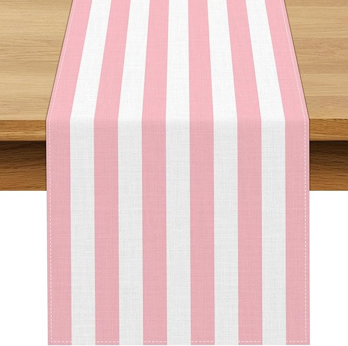 Pink and White Vertical Striped Table Runner Light Pink Birthday Party Decoration Baby Shower Din... | Amazon (US)