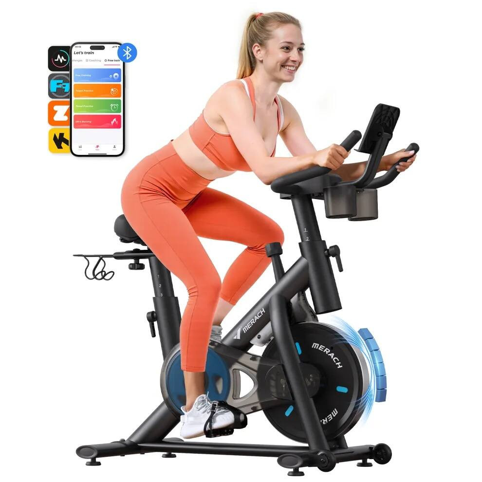 MERACH - S26 Exercise Bike Quiet Magnetic Home Stationary Bike with Free App, 300lbs Weight Capacity, Dumbbell Rack - Black | Best Buy U.S.