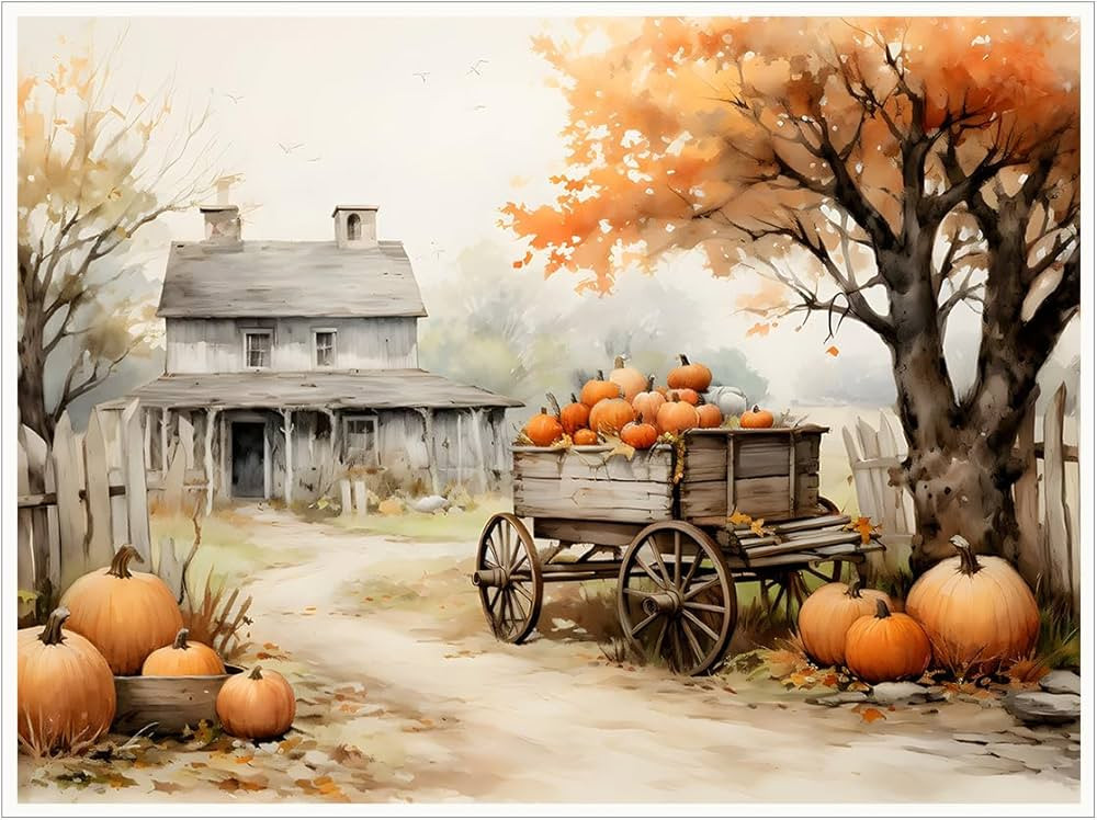 Autumn Farmhouse Sketch posters Gallery Canvas Print Wall Art Vintage Farmhouse Decor Autumn Art ... | Amazon (US)