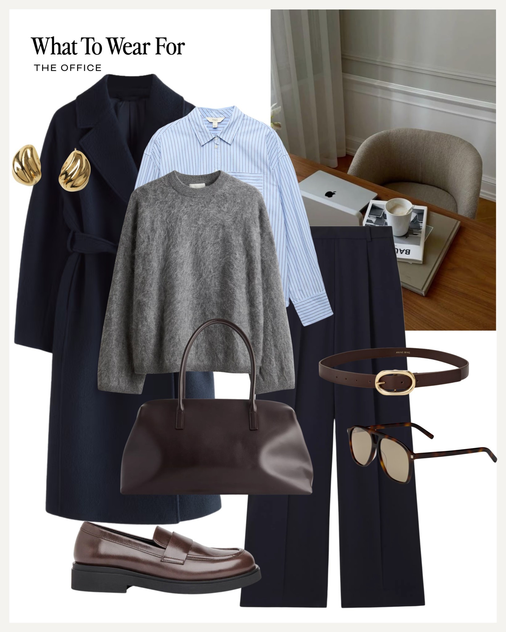 The office 💻 

Navy wool coat / grey knit / blue shirt / workwear / brown loafers / work bag 

#LTKwinter #LTKuk #LTKworkwear