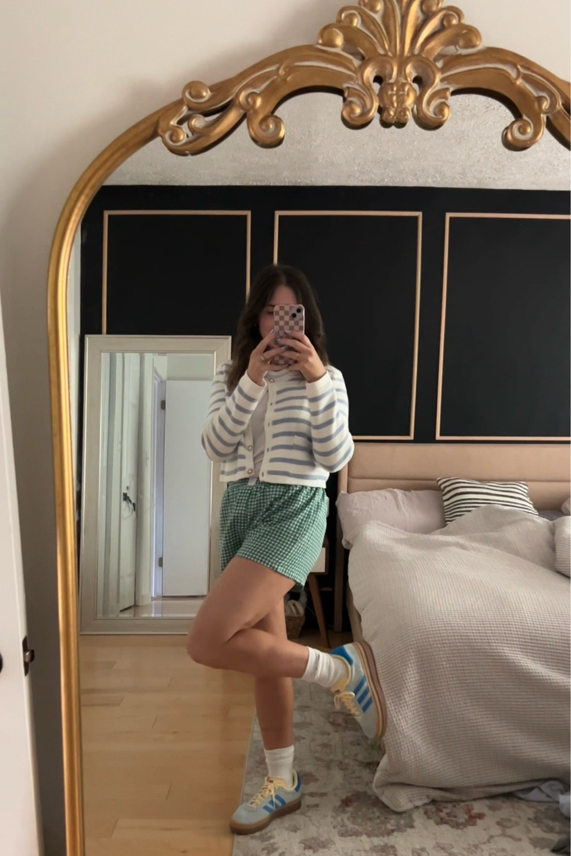 Pinterest boxer shorts outfit, super fun dopamine outfit for Spring 💚🩵💛
With striped cardigan and adidas gazelles 

#LTKWatchNow #LTKShoeCrush #LTKSeasonal