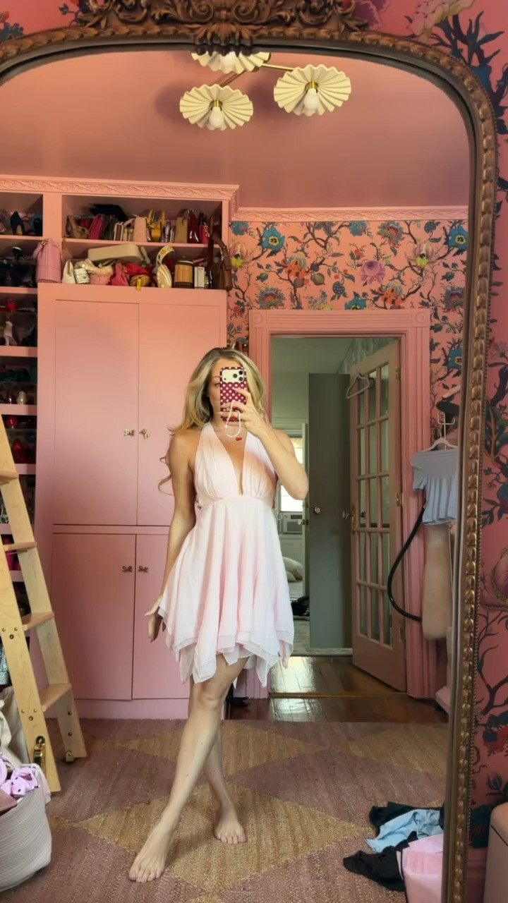 Pink deep v dress 

#LTKgrwm #LTKFestival #LTKootd