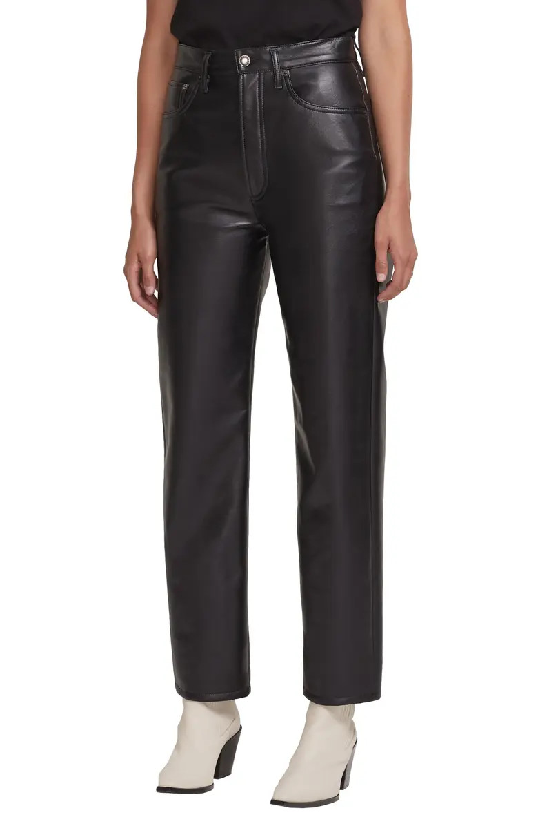 '90s Pinch Waist Recycled Leather High Waist Pants | Nordstrom