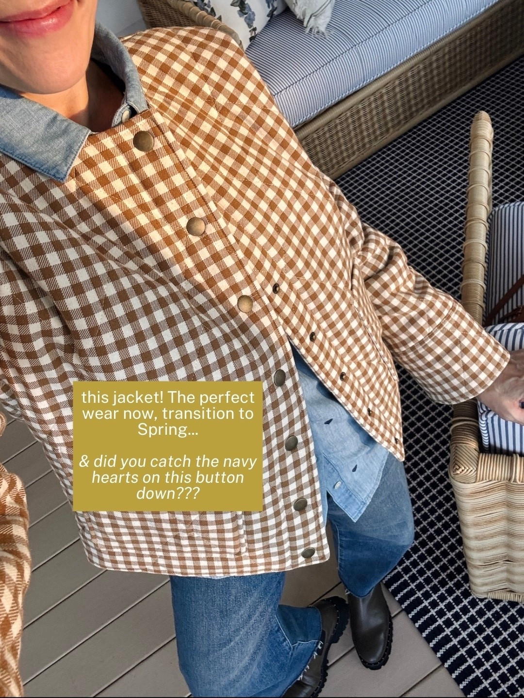 Sezane Dakota Jacket & Tomboy button down with navy embroidered hearts, wearing my regular size in both they're a tad big snug so if in between sizes go with the one above ~ Clare V petit moyen messneger comes with the double straps ~ Freda Salvador Brooke rain resistant boot is a favorite, fit true to size ~ Bauble bar everay earring stack ~ Agolde Harper jeans wering my regular size, crop length ~ red trouser socks are old/linked similar ~ xo, Claire

#LTKSeasonal #LTKOver40 #LTKootd