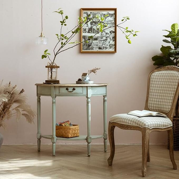 Jcnfa-side table Country Side Table, Vintage Green Wood Side Table, End Table, With 2 Drawers, Es... | Amazon (UK)