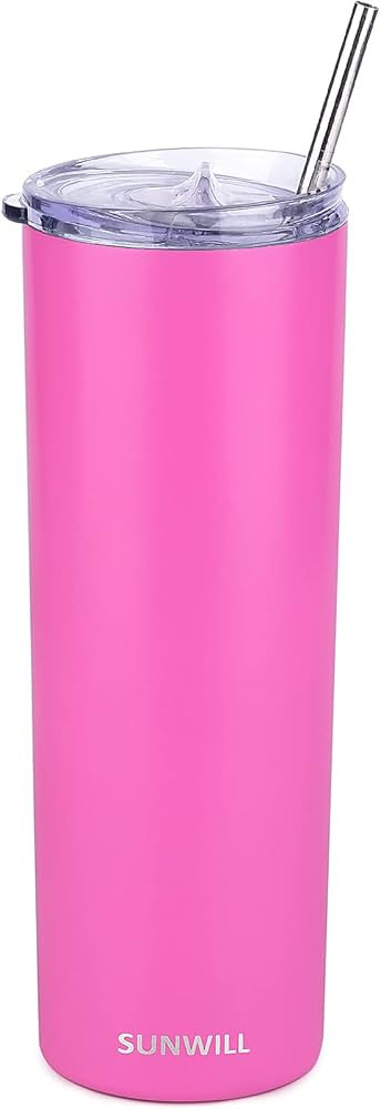 SUNWILL Skinny Tumbler with Straw and Lid 20oz Travel Mug, Vacuum Insulated Double Wall Stainless... | Amazon (US)