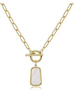 Natural White Sea Shell OT Buckle Long Plate Pendant Necklace For Women Trendy Elegant in Color a... | Amazon (US)