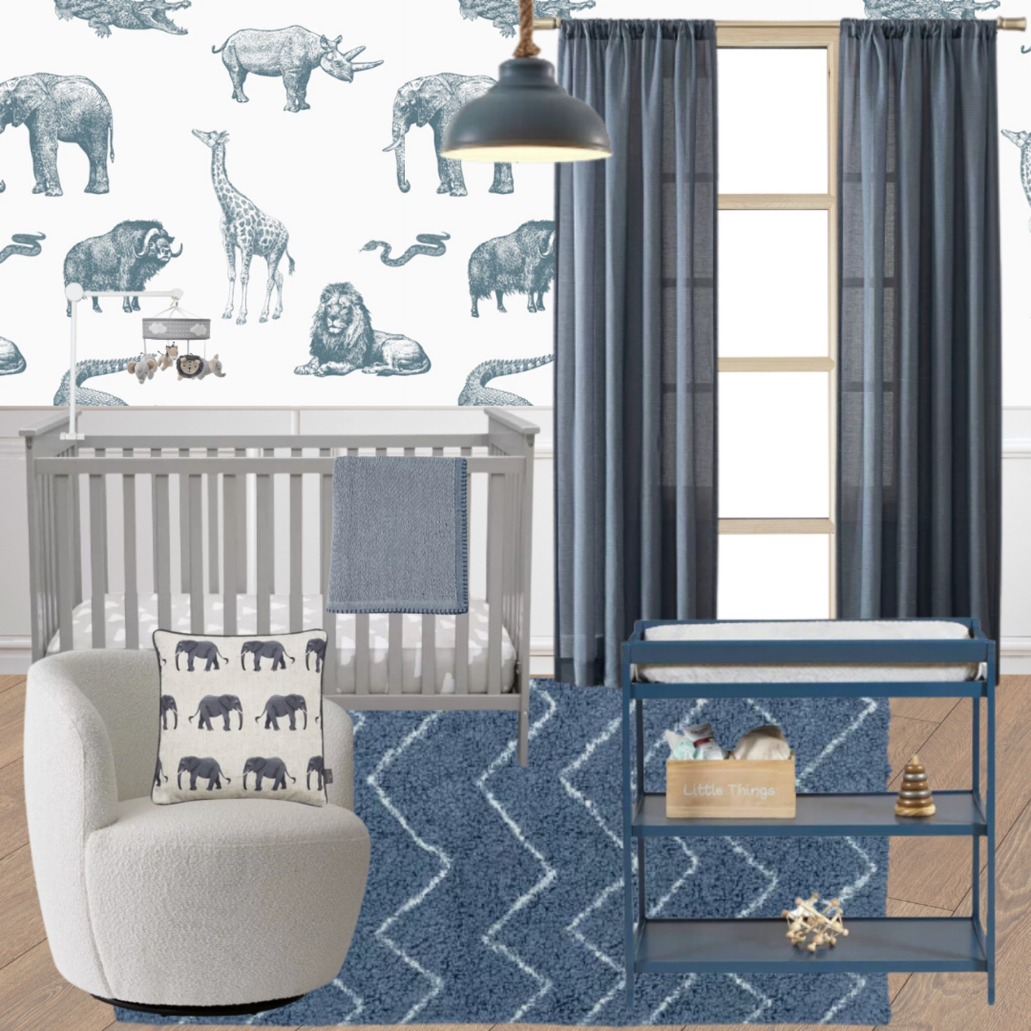 Nursery decor mood board. Safari themed nursery, blue nursery design, cute baby boys nursery design idea, grey crib, nursery decor inspo 

#LTKkids #LTKbaby #LTKhome
