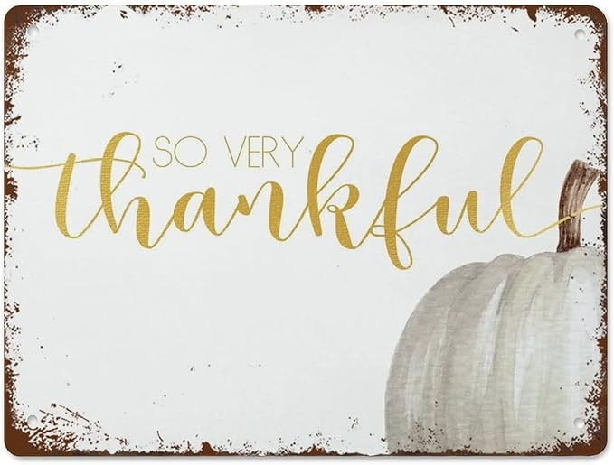 NAMEY Funny Vintage Tin Metal Sign So Very Thankful Print Gold Typography Fall Print White Pumpki... | Amazon (US)