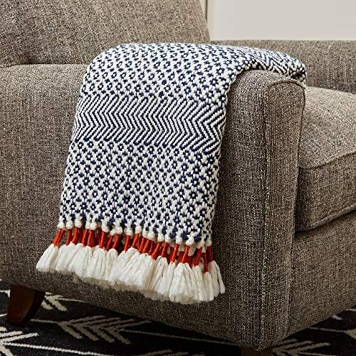 Amazon Brand – Rivet Modern Hand-Woven Stripe Fringe Throw Blanket, 50" x 60", Navy Blue and Wh... | Amazon (US)