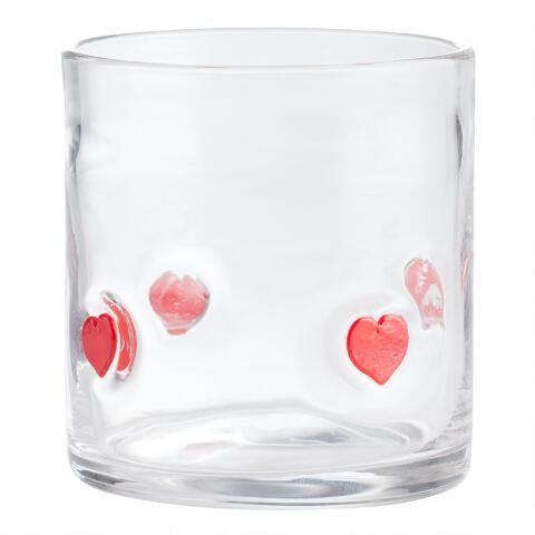 Red Heart Inlay Double Old Fashioned Glass | World Market