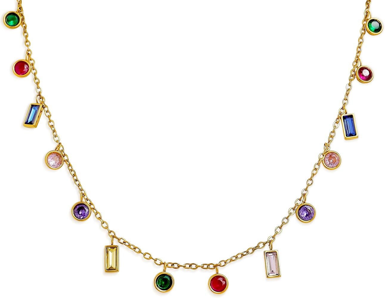 Gold Charm Pendent Choker Necklace for Woman, Boho Dainty Gemstone CZ Rhinestone Dangle Chain Nec... | Amazon (US)