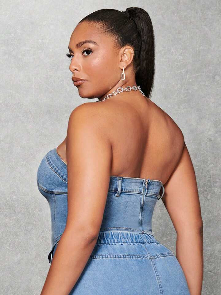 SHEIN BAE Plus High Low Hem Denim Top | SHEIN