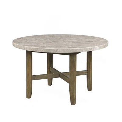 Marble Top Round Dining Table In Rustic Oak Finish | Wayfair North America