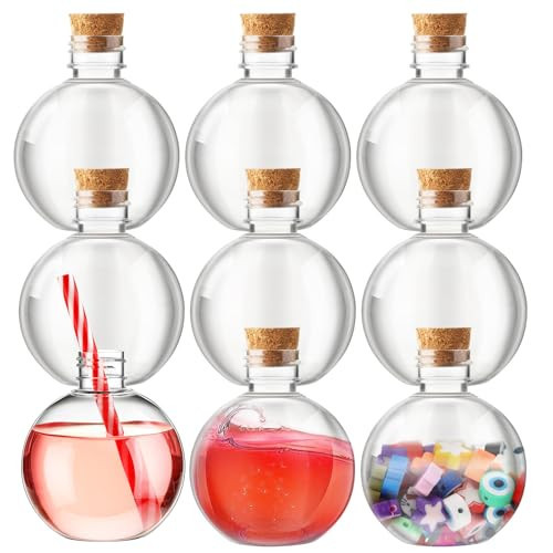 Jinei 9 Sets 8 oz Spherical Plastic Potion Bottles Clear Cocktail Ornament Cups with Funnels Ball Shape Sand Bottles for Christmas DIY Wedding Party Gift Crafts Decoration(Wooden,Topper) | Amazon (US)
