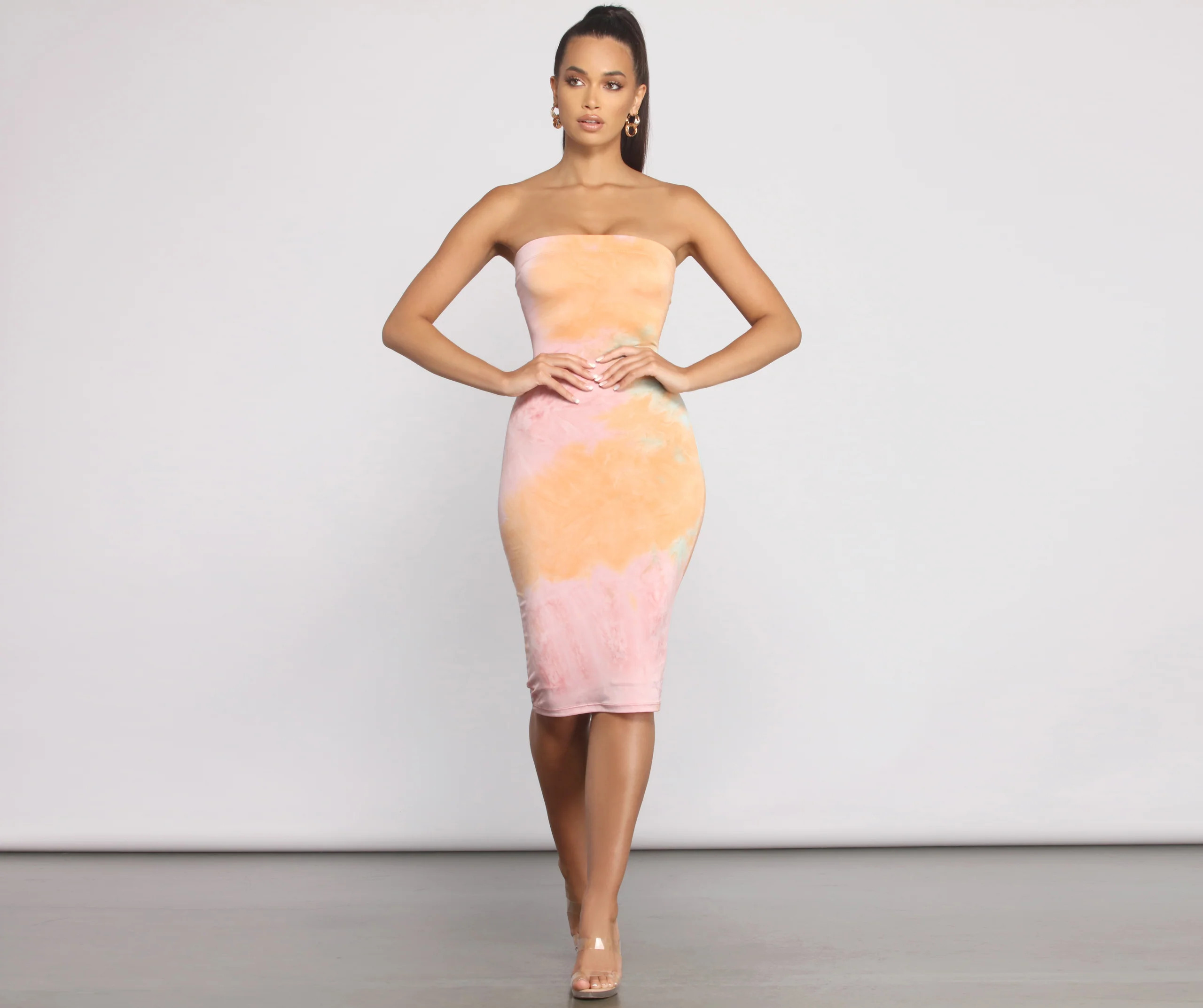 Strapless Tube Tie Dye Midi Dress | Windsor Stores