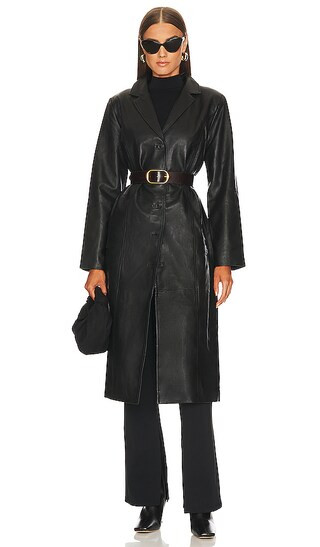 x Marianna Hewitt Tim Leather Trench Coat in Black | Revolve Clothing (Global)