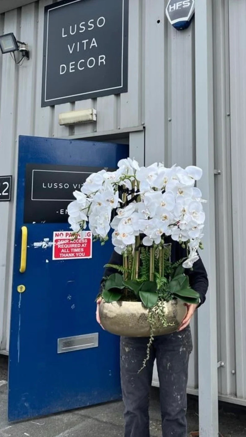 Extra Large White Orchid Arrangement: Gold Vase Faux Flowers | Etsy (US)