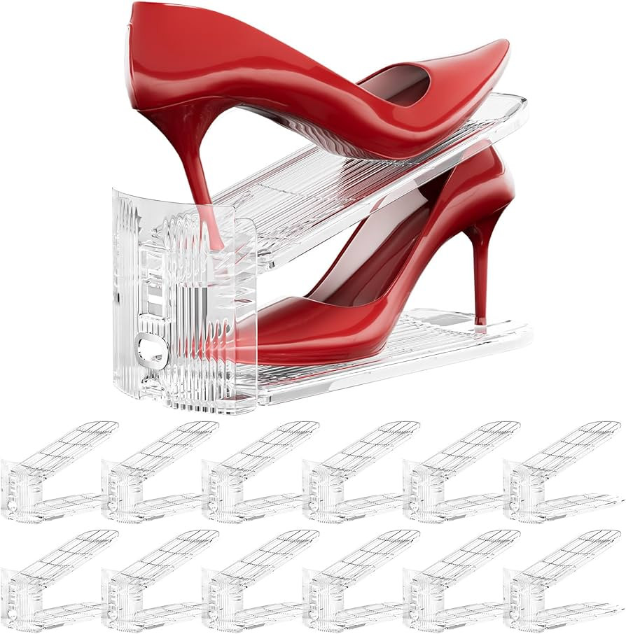 Neprock Shoe Slots Organizer for Closet,12 Pack Acrylic Shoe Stackers for A Pair of Shoes,3 Level... | Amazon (US)