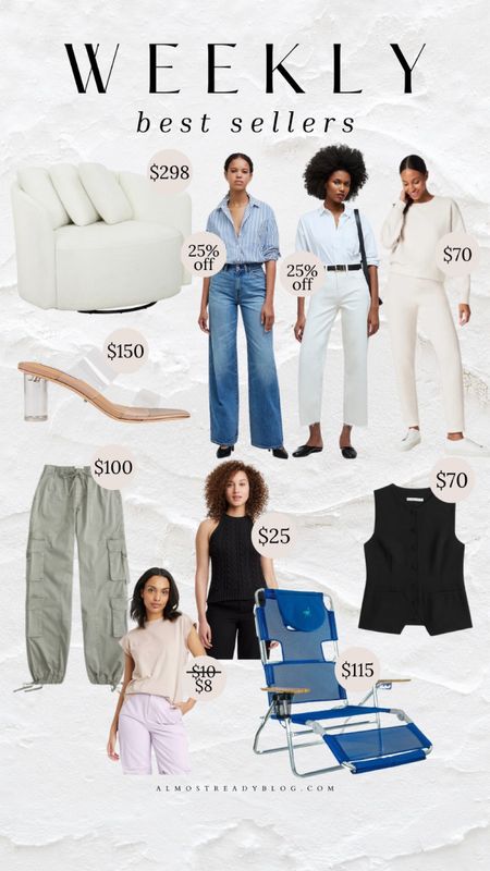 Weekly best sellers, madewell jeans, cargo pants, accent chair, beach chair, Spanx code ALMOSTREADYXSPANX

#LTKhome #LTKfindsunder100