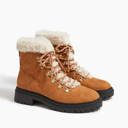 Love these faux fur lace up hiking boots, on sale under $100 with code SHOPNEW and come in camel and black! 
.
Lace up boots lug boots Fall fashion fall outfit fall transitional layering winter fashion winter outfit 

#LTKshoecrush #LTKsalealert #LTKunder100