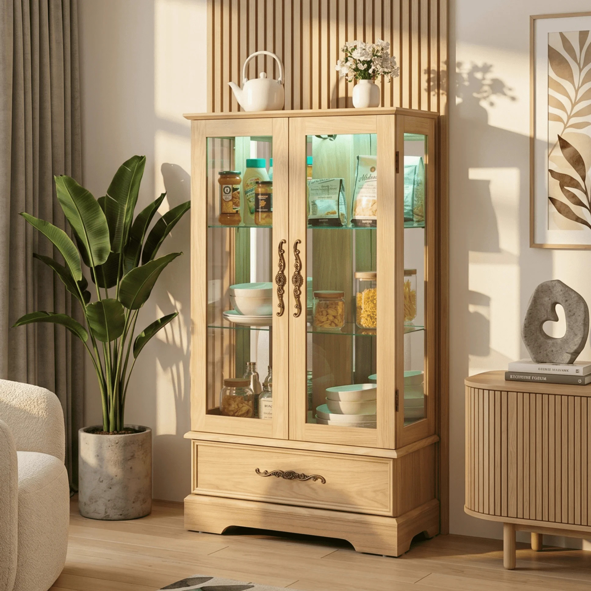 CKEASEAN 47" LED 3-Tier Lighted Glass Curio Display Cabinet, Glass Storage Cabinet with Adjustabl... | Walmart (US)