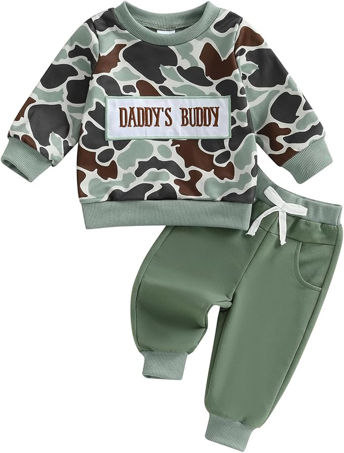 Toddler Baby Boy Fall Winter Clothes Long Sleeve Letter Print Camo Sweatshirt Pant Set 2PCS Cute ... | Amazon (US)
