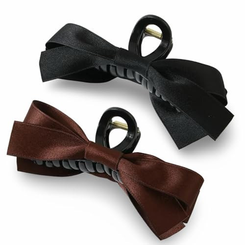 Hair Claw Clips with Satin Bows, Set of 2, Brown and Black | Amazon (US)