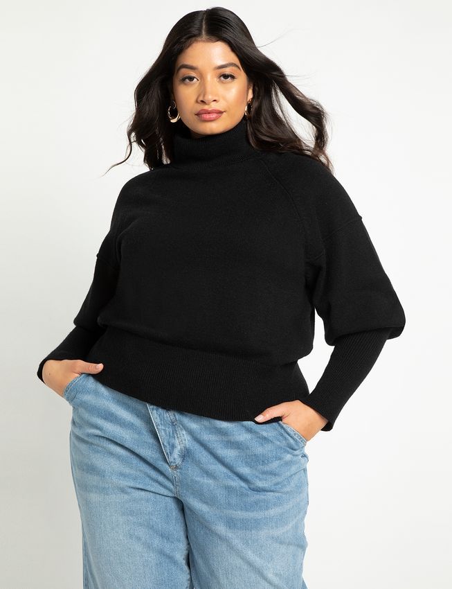 Tall Cuff Turtleneck Puff Sleeve Sweater | Eloquii