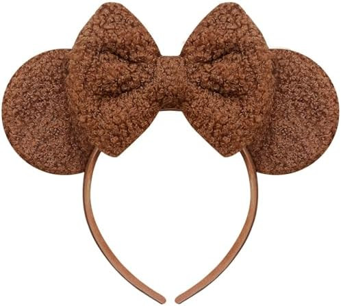 Trnerm Mocha Brown Mouse Ears Headband for Women, Soft Plush Park Ears Cute Birthday Hair Bands | Amazon (US)